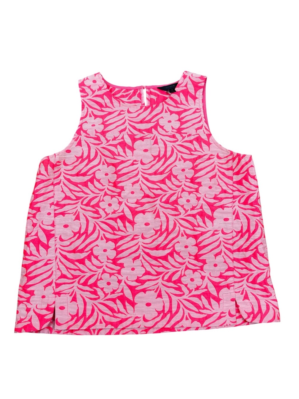 J. Crew Neon Hot Pink Floral Sleeveless Blouse Tank TopSize 12 Tropical Classy